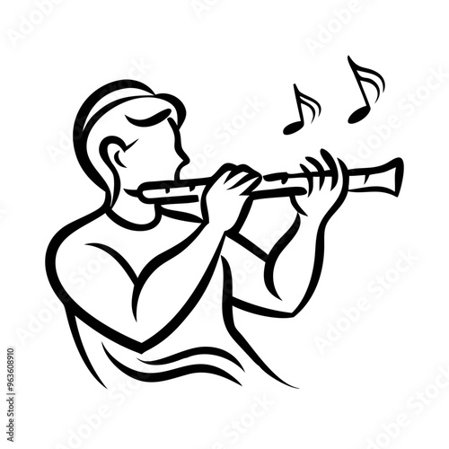 Person Playing Flute: Melodious Expression in Simple Lines