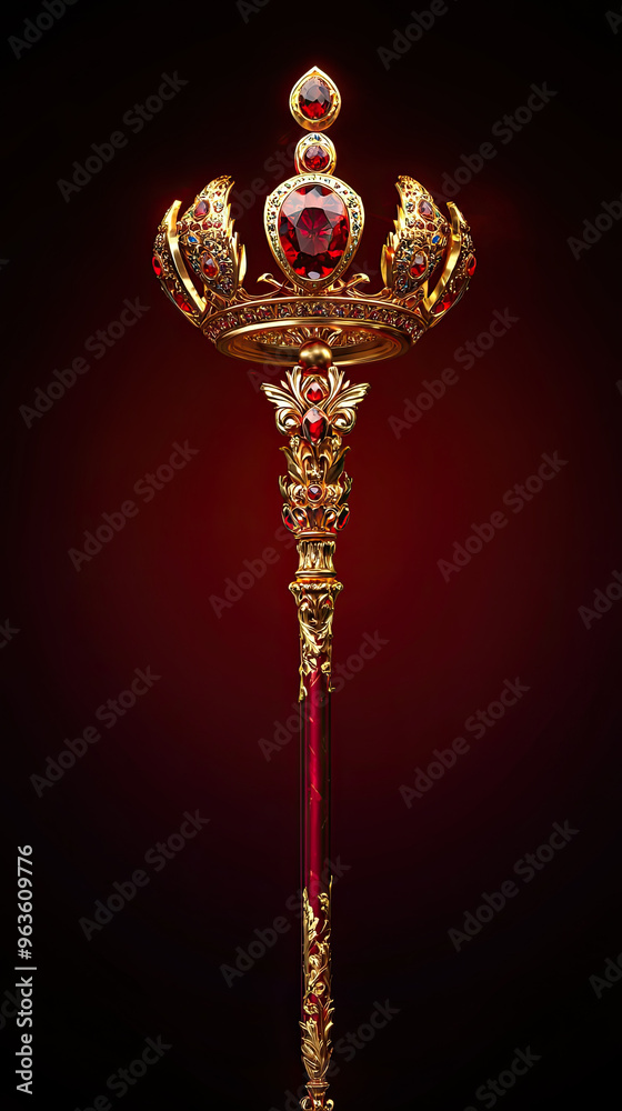A golden scepter with a ruby jewel on top, a symbol of power and royalty. A golden scepter with a ruby jewel on top, a symbol of power and royalty.