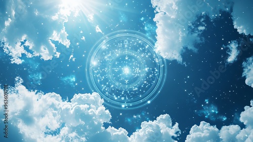 clear sky with hologram of zodiac