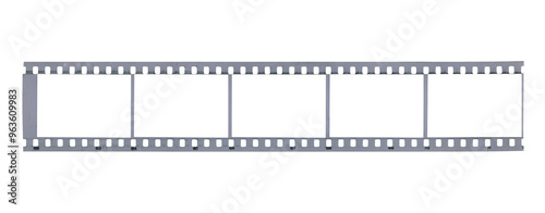Old piece of black-and-white photographic film showcasing empty frames from a bygone era in photography and film development. Isolated