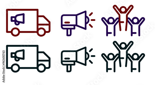Set of election campaign icons. Crimson and navy + black colors 
