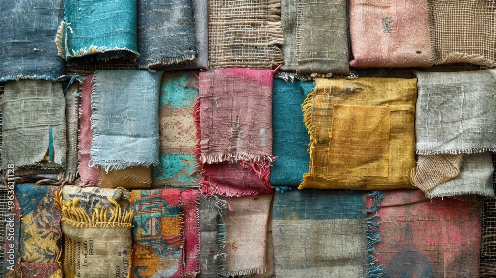 Collage of multiple colors and designs of fabric and textile swatches ...