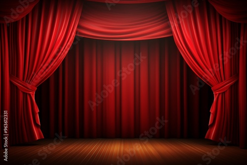 Red curtain on theater or cinema stage open with copy space. AI generated 