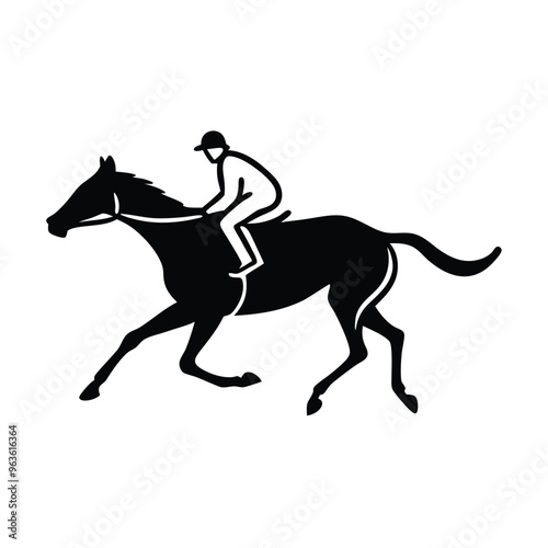 male Horse racing, vector silhouette running horse and jockey,  vector silhouette illustration, 