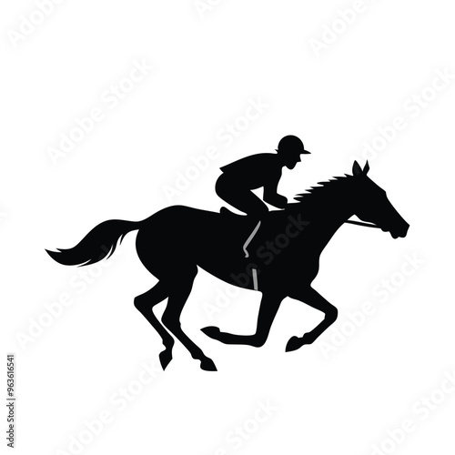 male Horse racing, vector silhouette running horse and jockey,  vector silhouette illustration, 