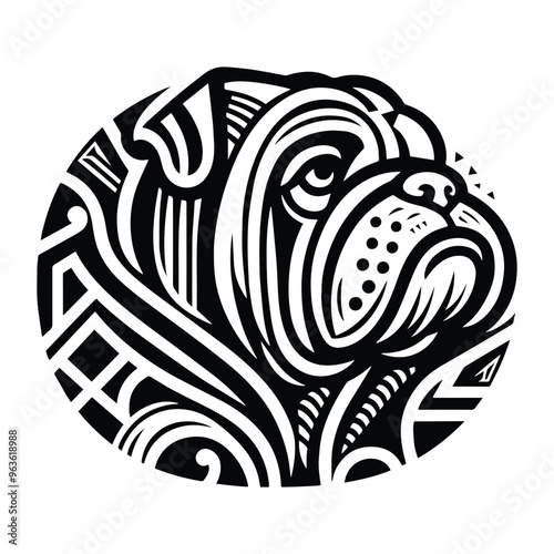 Wallpaper Mural Bulldog with art deco decoration, stencil logo, black and white animal illustration Torontodigital.ca