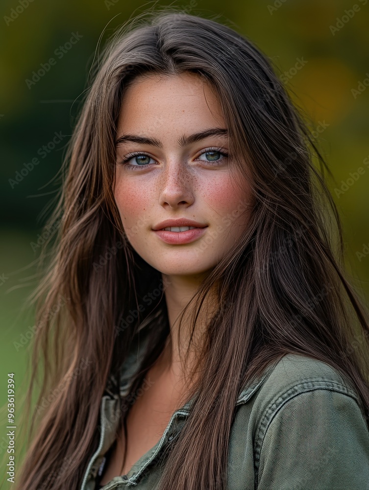 Young woman with long hair poses outdoors during golden hour Young woman with long hair poses outdoors during golden hour