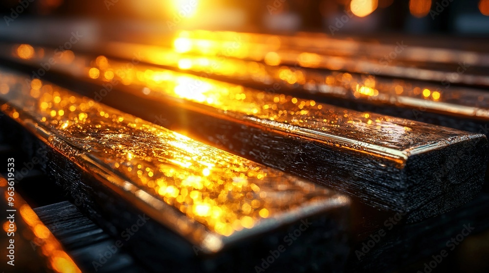A close-up of a row of benches with sunlight shining through the backs A close-up of a row of benches with sunlight shining through the backs