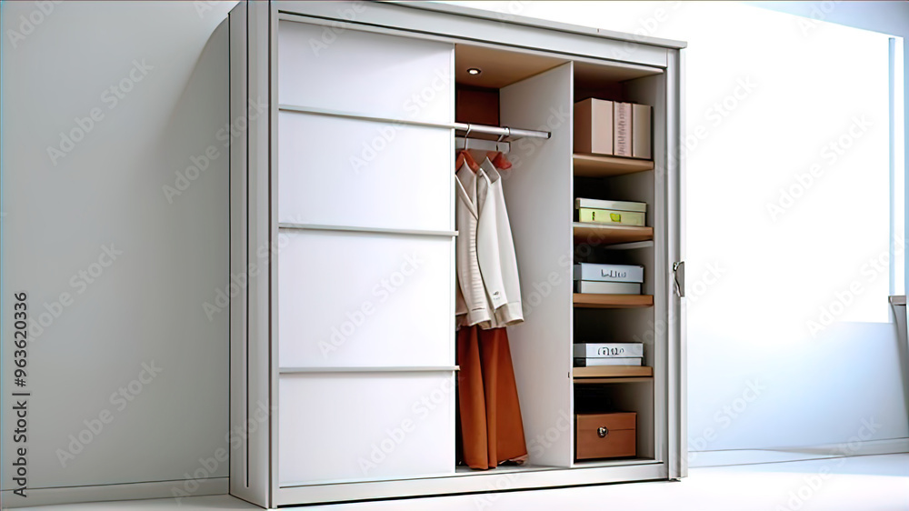 Modern Sliding Wardrobe for Space-Saving Storage isolated on a white background Modern Sliding Wardrobe for Space-Saving Storage isolated on a white background