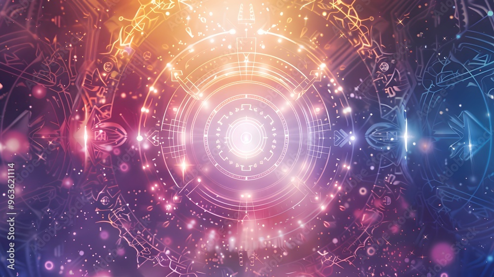 Abstract Circular Pattern with Glowing Lights and Geometric Shapes Abstract Circular Pattern with Glowing Lights and Geometric Shapes