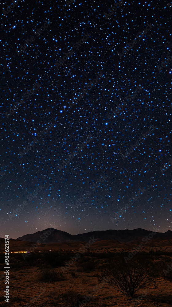 Fototapeta premium A mesmerizing view of a starry night sky over a desert landscape. The vast expanse of the sky is filled with countless stars, creating a sense of awe and wonder.