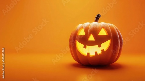 Real Jack O Lantern for halloween on orange background