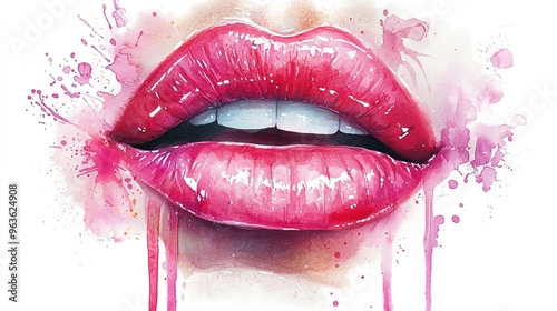  A Watercolor Painting of Pink and Red Lip Splatters on a Woman