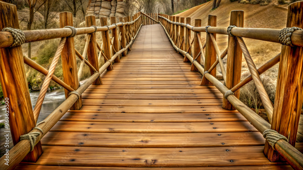 rustic wooden bridge over stream in nature, autumn scenery, Thanksgiving, Harvest Festival