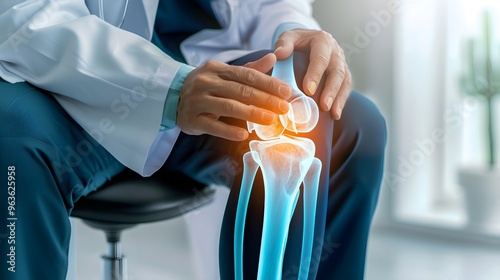 Orthopedic surgeon doctor examining patient's knee joint x-ray films, MRI bone, CT scan in at radiology orthopedic unit, hospital background. knee joint film x ray