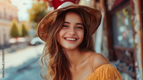 Outdoor portrait of a young beautiful happy smiling girl