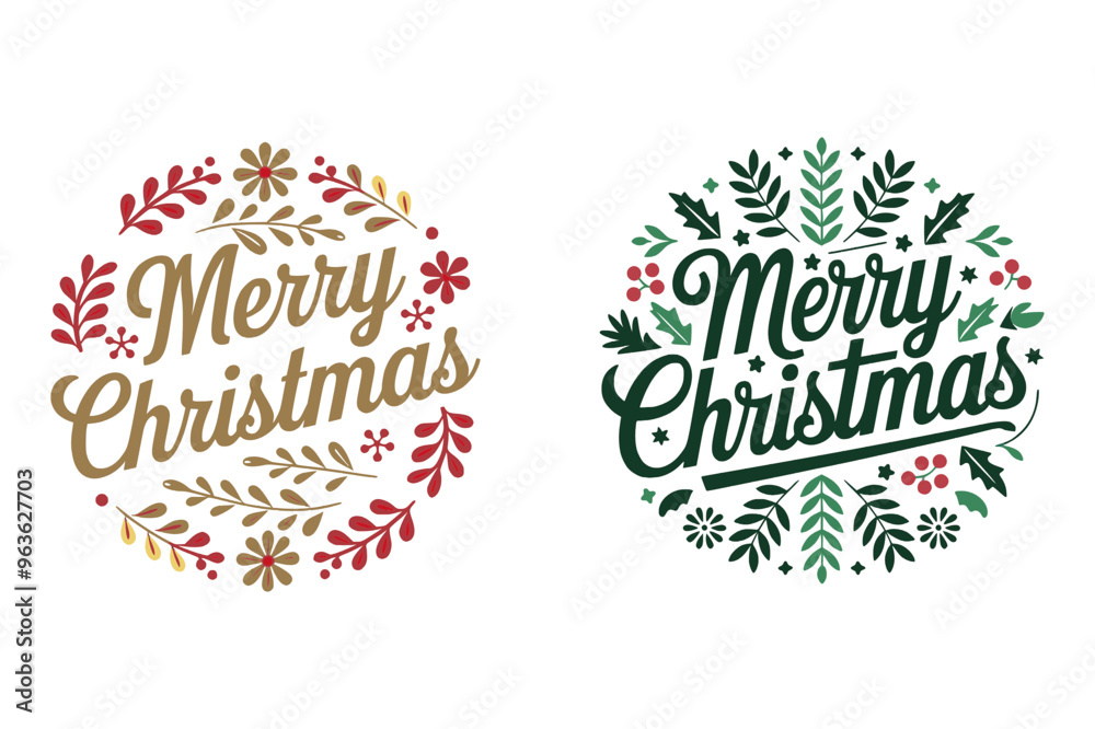 Fototapeta premium Merry Christmas Happy New Year Silhouette Typography Vector Art Illustration