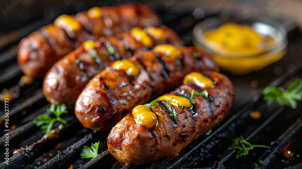 Grilled Sausages and Shashlik Outdoors with Barbecue Grill, Homemade, Banner Grilled Sausages and Shashlik Outdoors with Barbecue Grill, Homemade, Banner