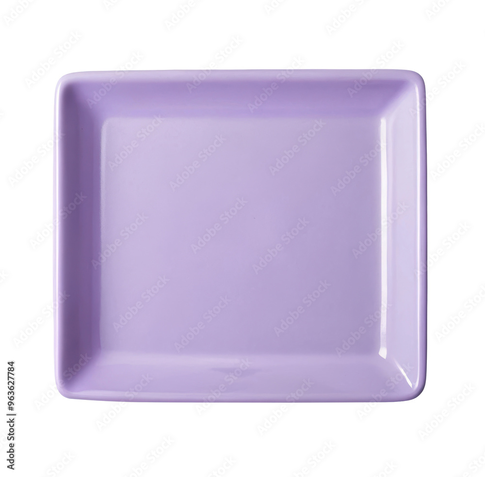 Rectangular lavender ceramic plate with a glossy finish, perfect for serving food or adding a pop of color to decorative table settings. Isolated on transparent background, png. Rectangular lavender ceramic plate with a glossy finish, perfect for serving food or adding a pop of color to decorative table settings. Isolated on transparent background, png.