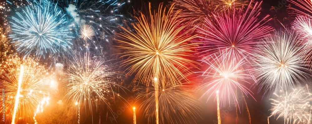 Fototapeta premium A Colorful Display of Fireworks Illuminating the Night Sky