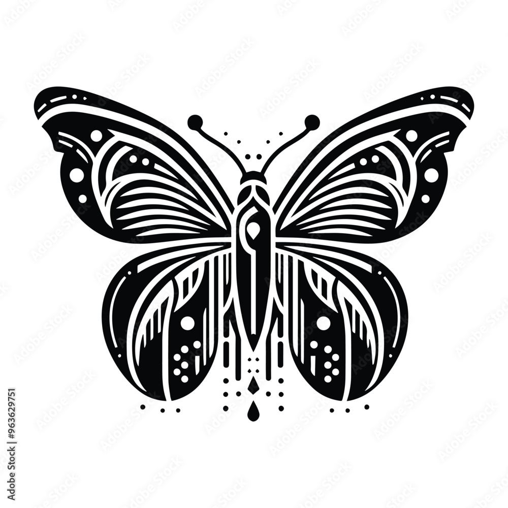 Butterfly insect with art deco decoration, stencil logo, black and white animal illustration , Butterfly insect with art deco decoration, stencil logo, black and white animal illustration ,