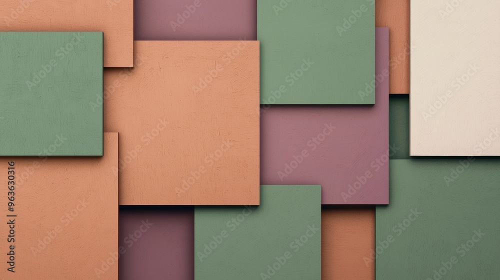 Fototapeta premium Modern and stylish background featuring overlapping squares in various earthy tones, creating a visually interesting geometric pattern