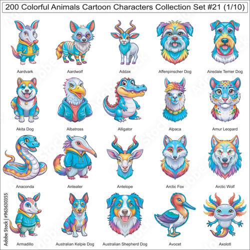 Colorful Animals Cartoon Characters Collection Set of 200 Isolated Animals Part 1