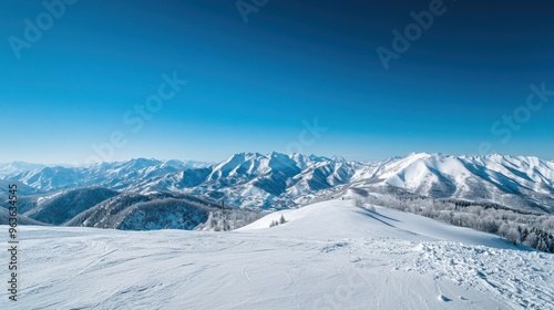 Majestic Snowy Mountain Range with Clear Blue Sky