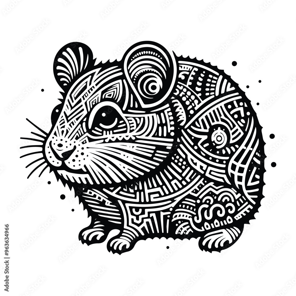 Hamster in zentangle art, stencil logo, black and white animal illustration Hamster in zentangle art, stencil logo, black and white animal illustration