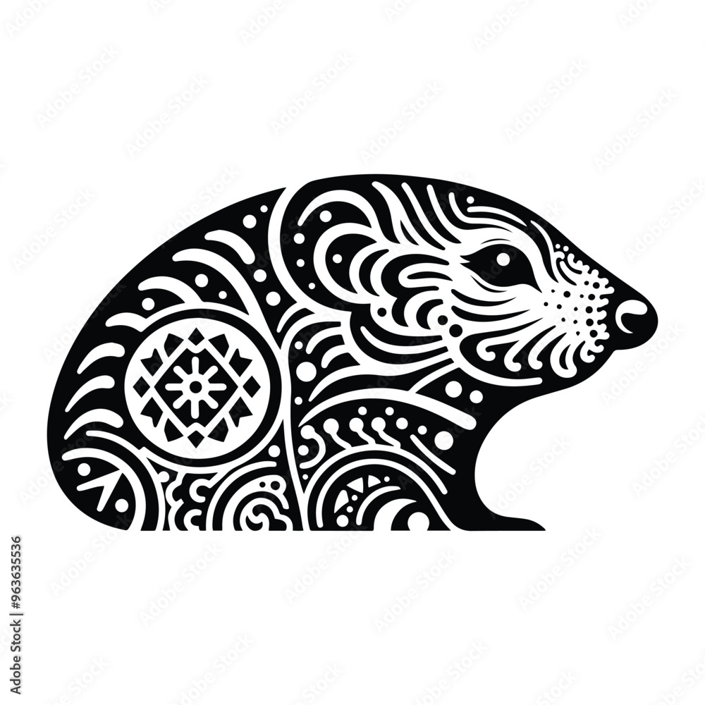 Mole in zentangle art, stencil logo, black and white animal illustration Mole in zentangle art, stencil logo, black and white animal illustration