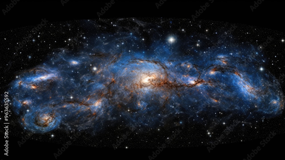 Fototapeta premium A stunning view of a distant galaxy, swirling with vibrant colors and sparkling with countless stars.