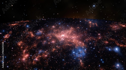 A stunning view of a distant galaxy, filled with swirling clouds of gas and dust, illuminated by countless stars. photo