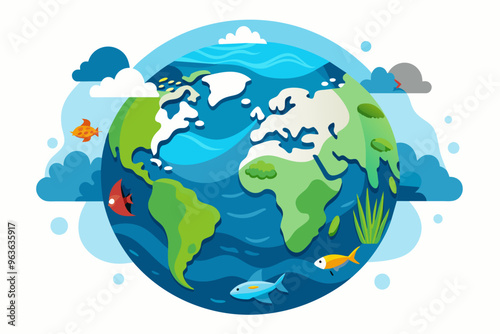 World oceans day no text needed on white backgroun vector art illustration