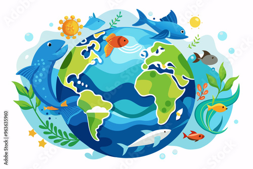 World oceans day no text needed on white background vector art illustration photo