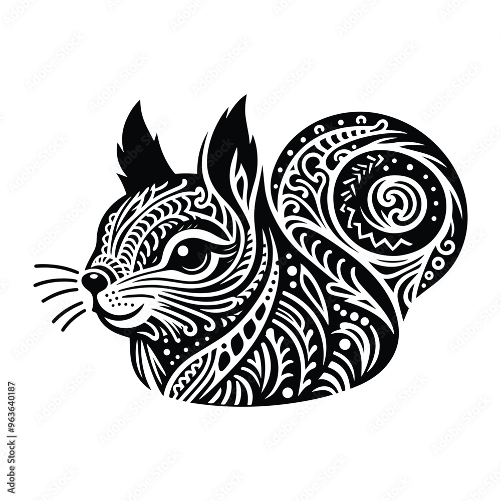 Squirrel in zentangle art, stencil logo, black and white animal illustration Squirrel in zentangle art, stencil logo, black and white animal illustration