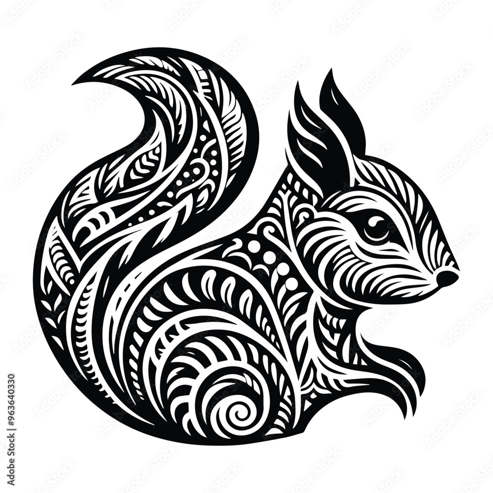 Squirrel in zentangle art, stencil logo, black and white animal illustration Squirrel in zentangle art, stencil logo, black and white animal illustration