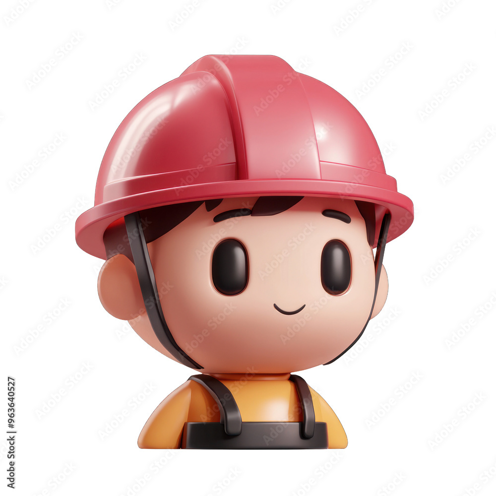 A cute cartoon character wearing a construction helmet, representing safety and hard work in a playful design. 3d render
