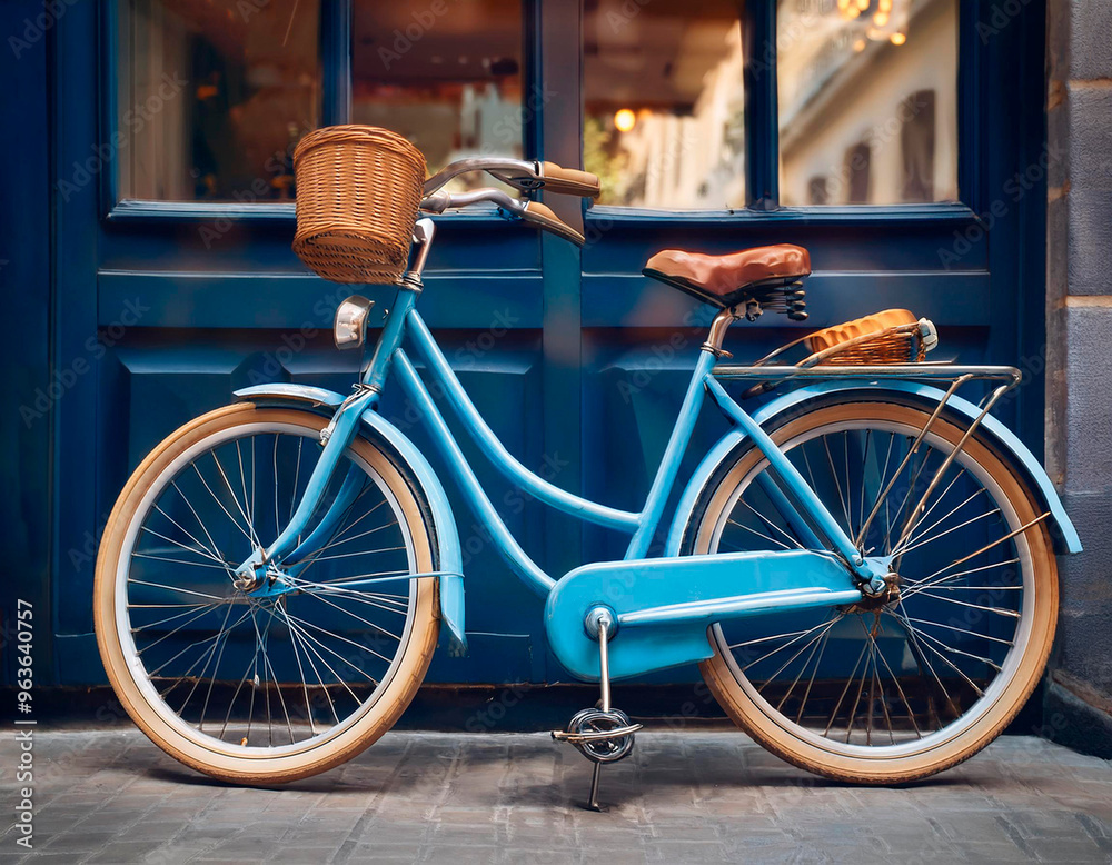 Bicicleta clásica y tradicional de color azul. Bicicleta clásica y tradicional de color azul.