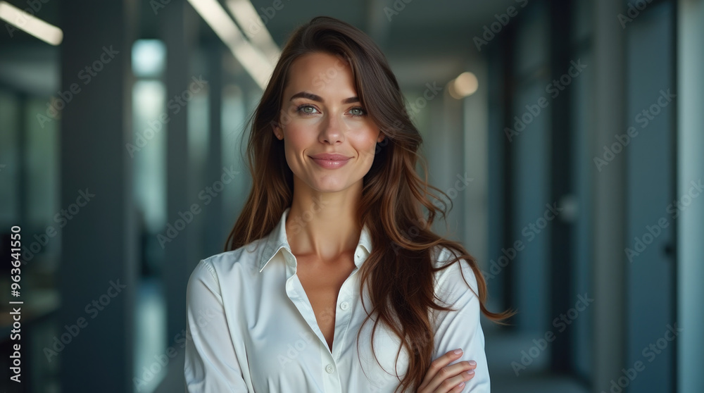 Confident Professional Business woman in Modern Office Environment with Tech-Inspired Lighting Confident Professional Business woman in Modern Office Environment with Tech-Inspired Lighting