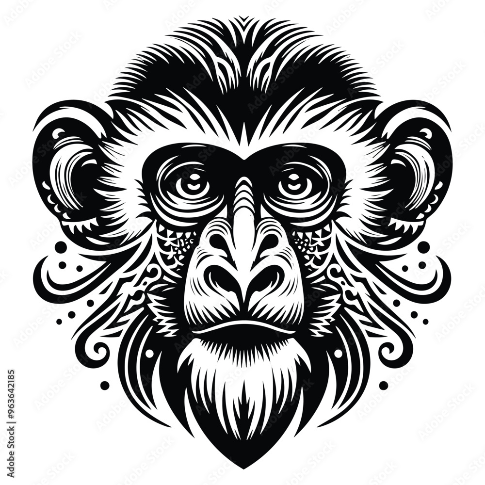 Colobus monkey in zentangle art, stencil logo, black and white animal illustration Colobus monkey in zentangle art, stencil logo, black and white animal illustration