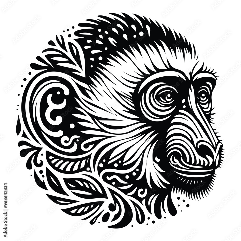Colobus monkey in zentangle art, stencil logo, black and white animal illustration Colobus monkey in zentangle art, stencil logo, black and white animal illustration