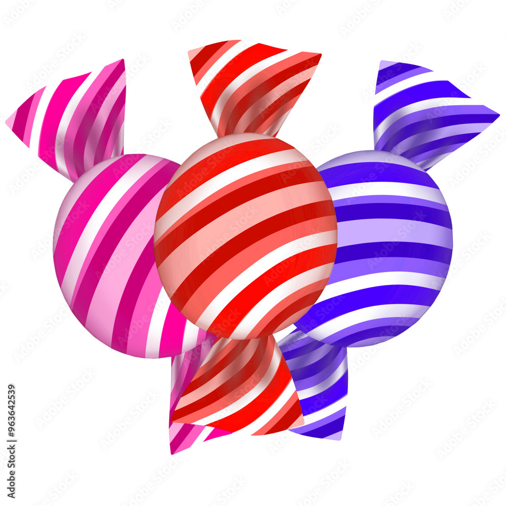 Fototapeta premium striped colorful candies on transparent background with stripes lines wrapped 