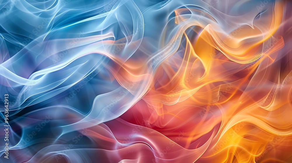Obraz premium Soft, colorful smoke swirling gracefully, forming delicate waves and abstract patterns, representing the flow of imagination and creative energy