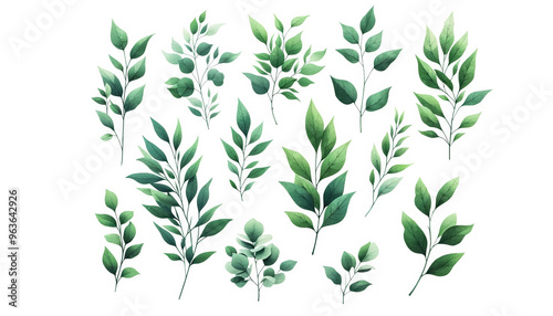 Wallpaper Mural A collection of various green watercolor leaves, embodying concepts of nature and environmental conservation, perfect for spring-themed designs Torontodigital.ca