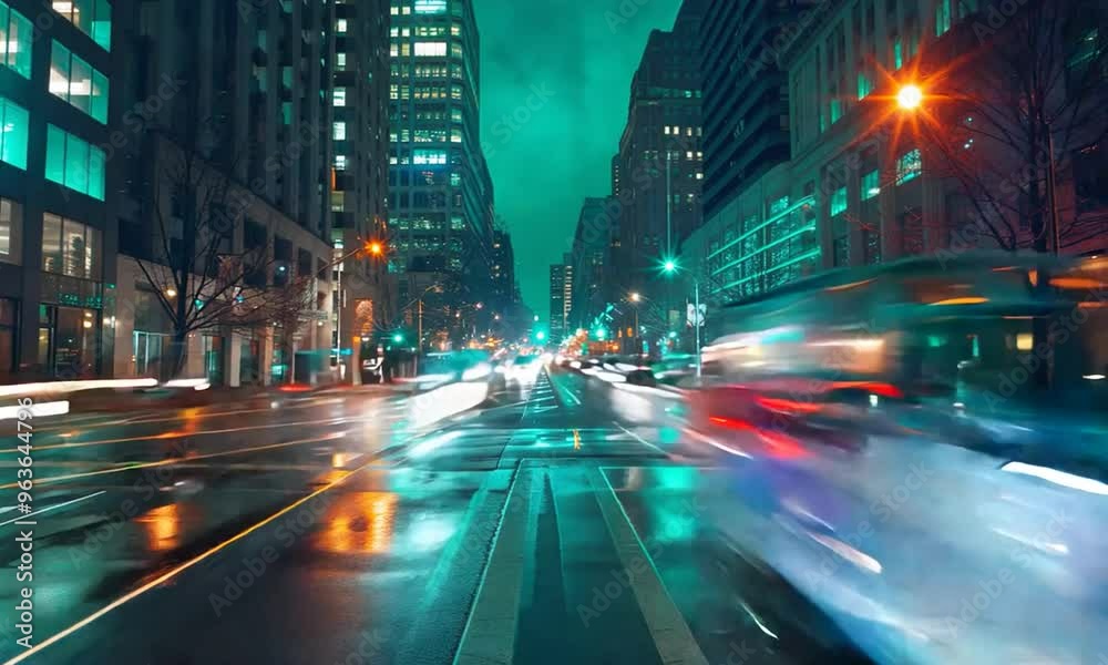 A city street at night with a lot of traffic and lights A city street at night with a lot of traffic and lights
