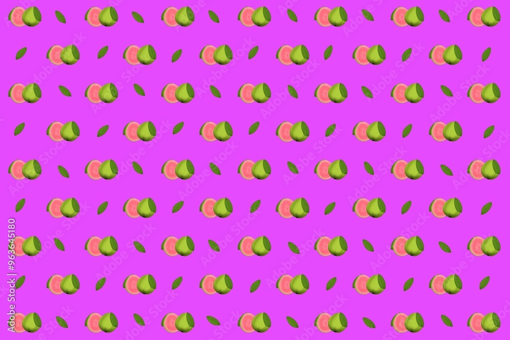 Fototapeta premium seamless background fruit, seamless pattern, seamless pattern with guava, illustration of fruits, fruit, purple background, wallpaper, fruit background, food, purple, guava