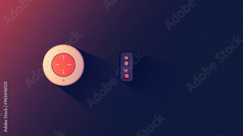 Fire detector with remote control, flat design, side view, modern technology