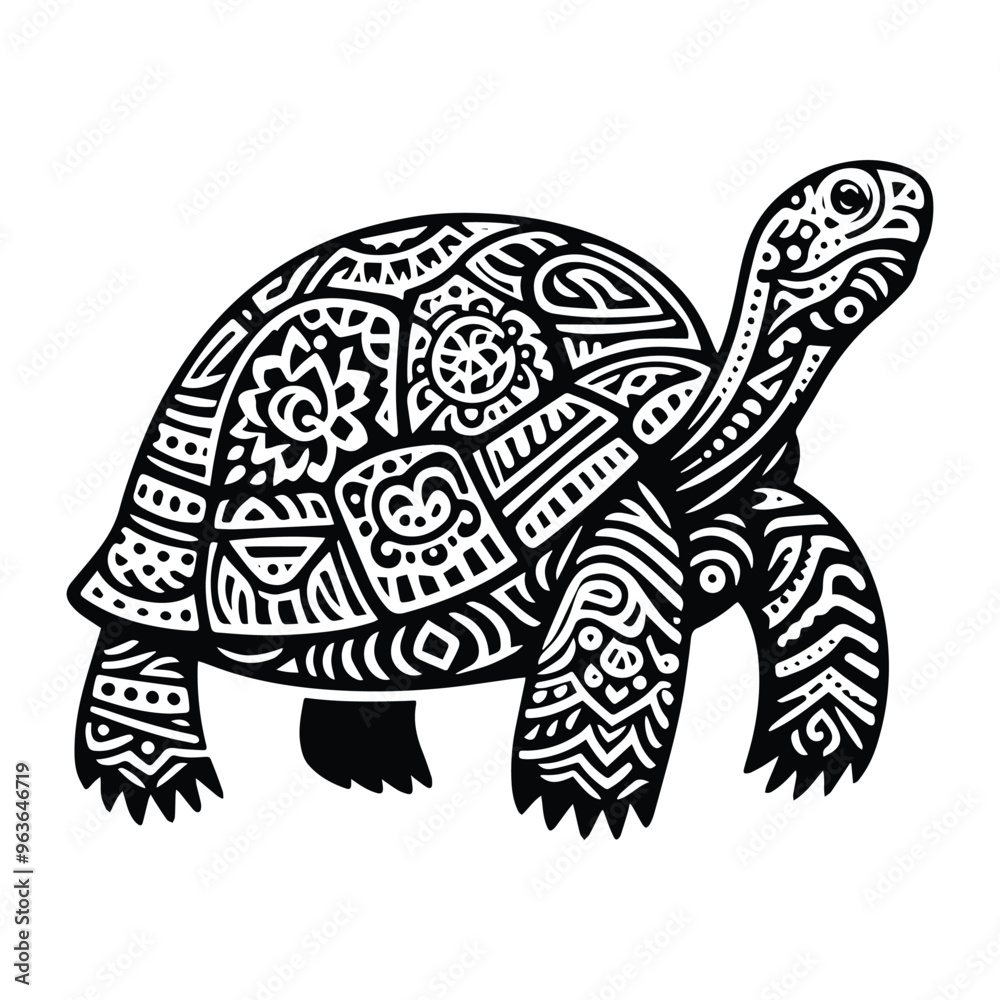 tortoise reptile in zentangle art, stencil logo, black and white animal illustration tortoise reptile in zentangle art, stencil logo, black and white animal illustration