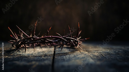 crown of thorns on wooden surface, dramatic