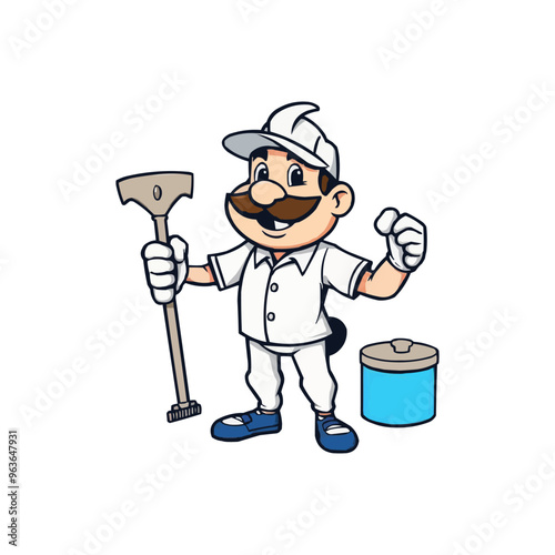 Cleaning Services logo design mascot illustration. cartoon face cleaning logo.